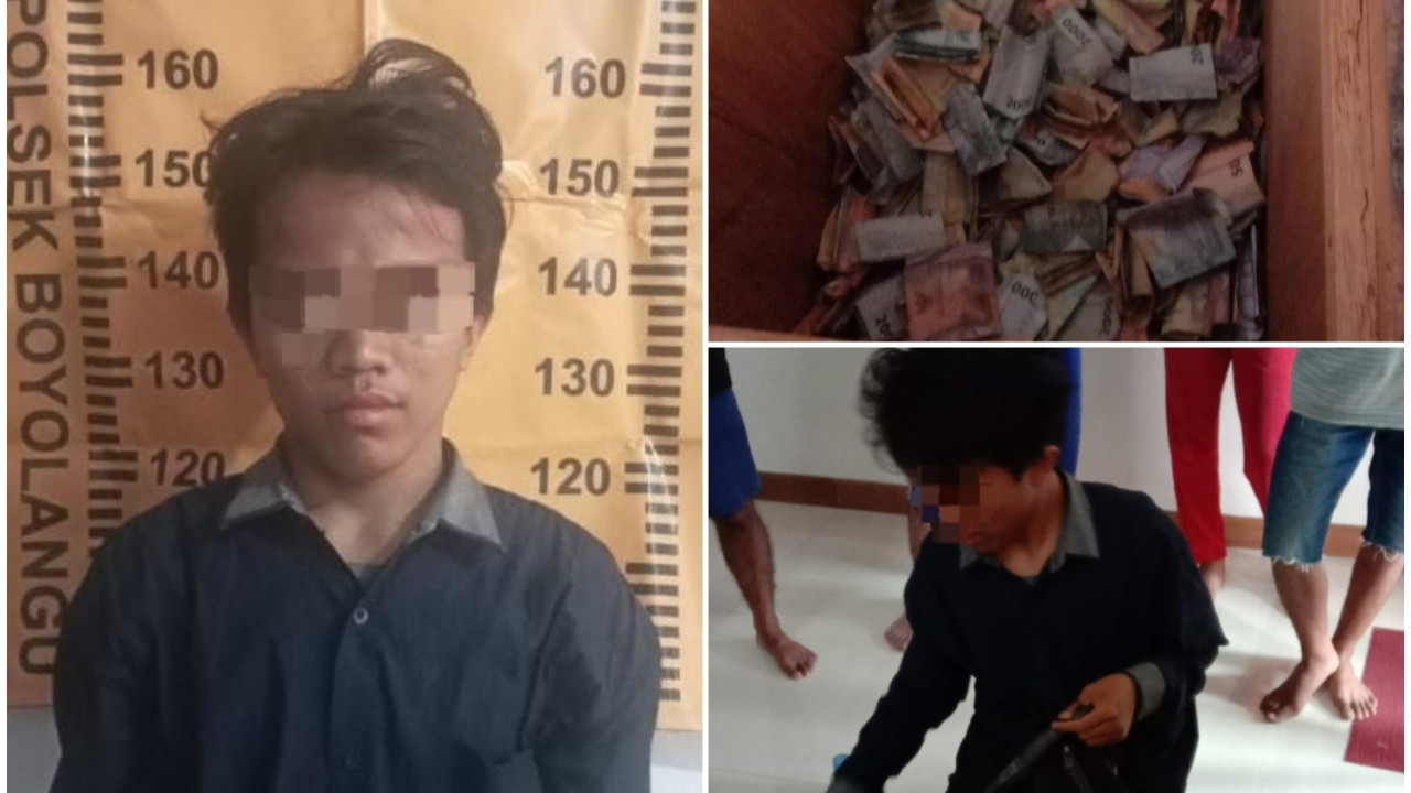Foto: Pelaku pencurian kotak amal di Tulungagung. (Polres Tulungagung/jatimnow.com)