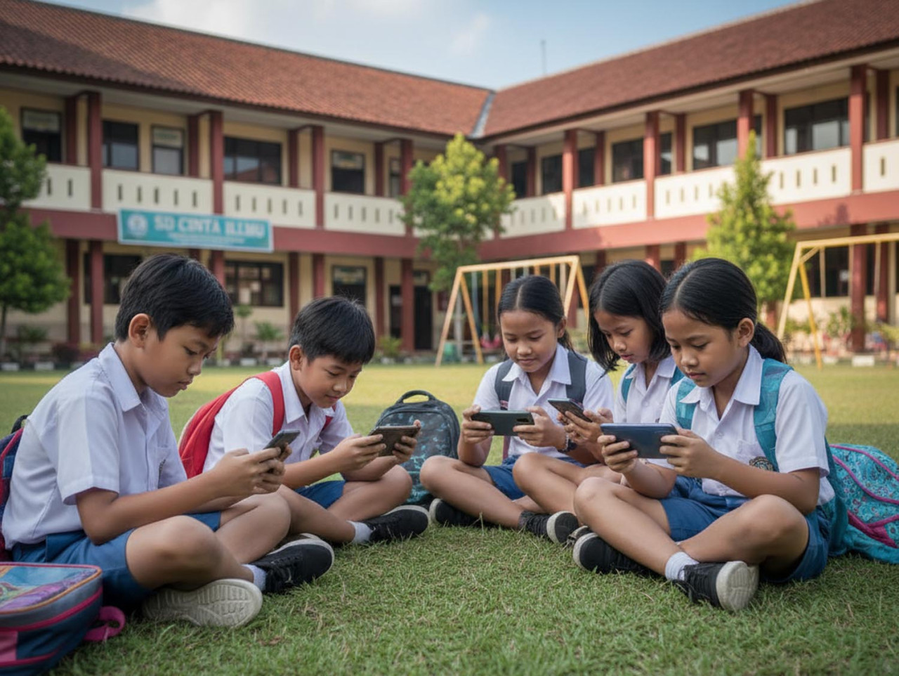 Beberapa daerah di Indonesia telah menerapkan pembatasan penggunaan HP di sekolah. (Foto: Ilustrasi/Generated Image)
