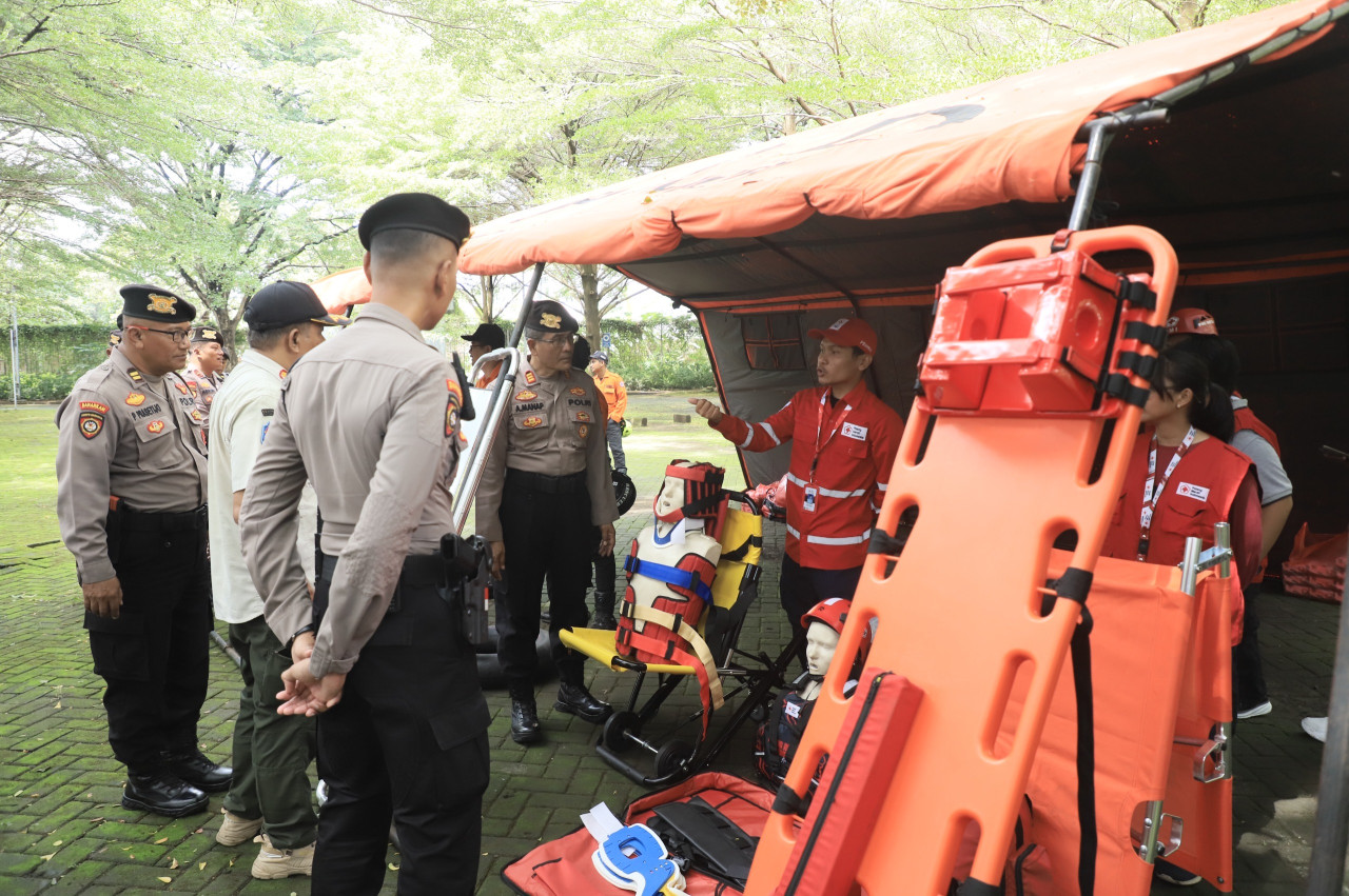 Apel Kesiapan Tanggap Darurat Bencana Hidrometeorologi di halaman Taman Tirtoyoso, Kota Kediri. (Foto: Polres Kediri Kota/jatimnow.com)