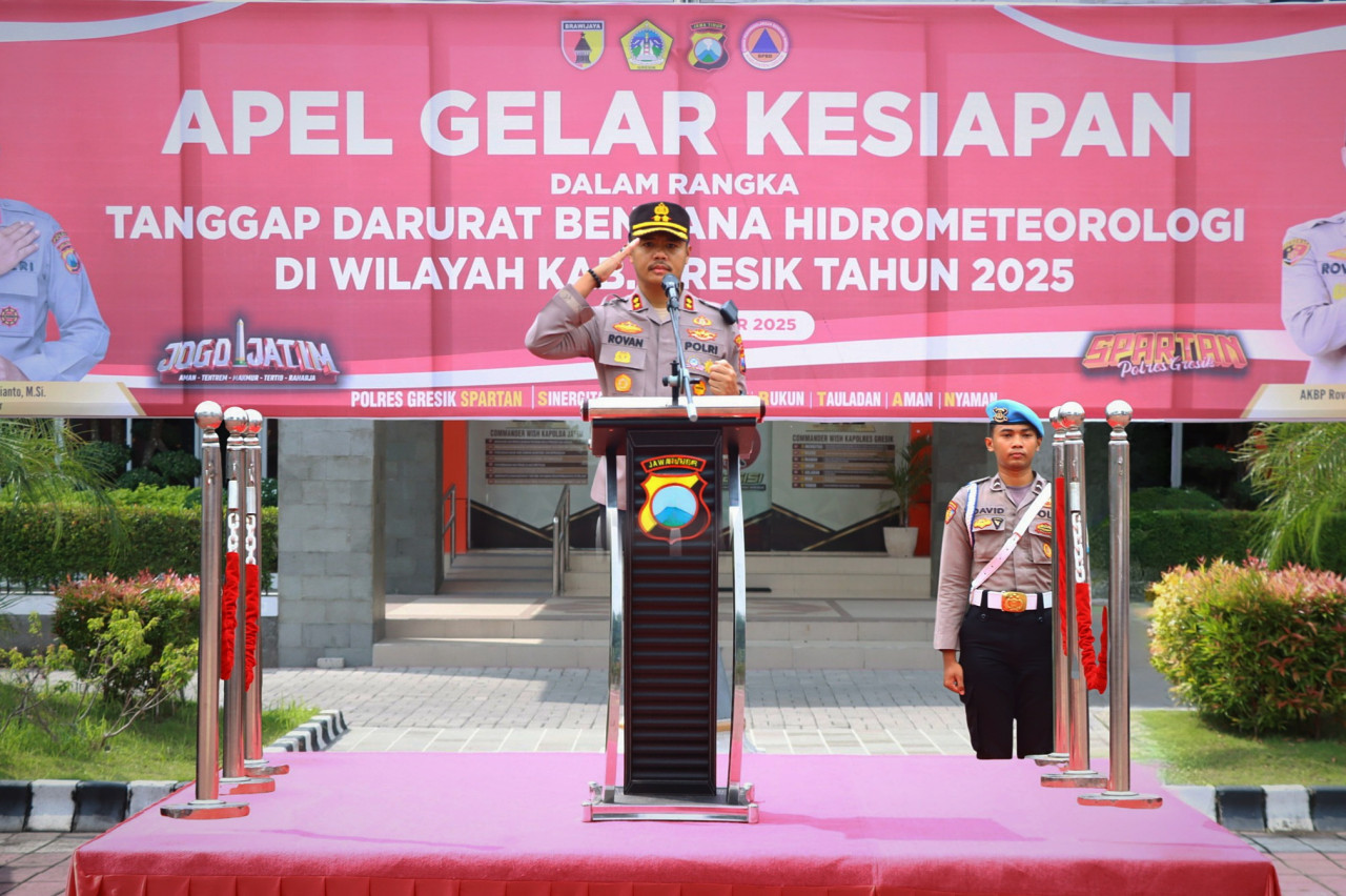 Polres Gresik Gelar Apel Tanggap Darurat Bencana, Tekankan 8 Poin Penting