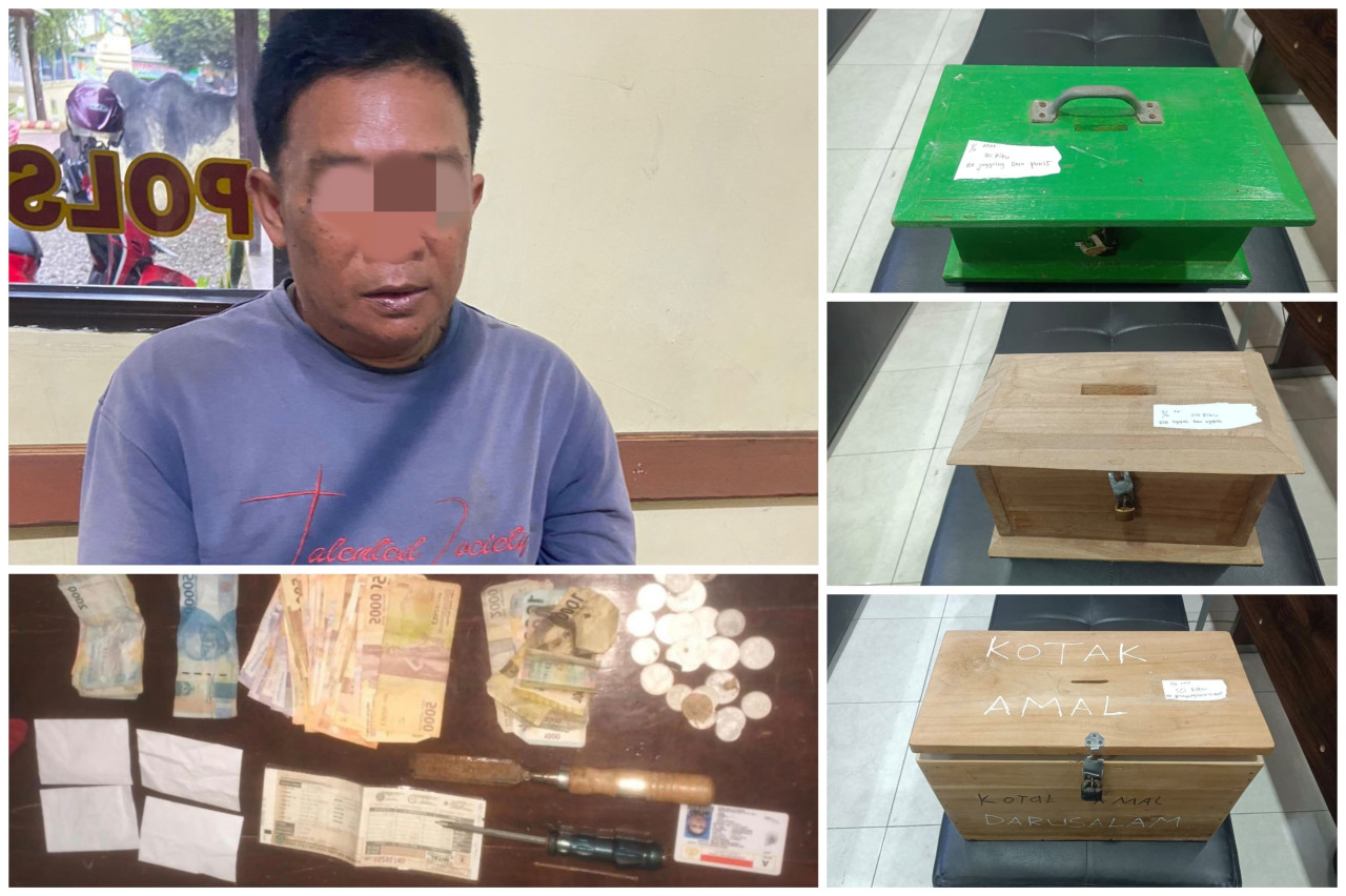 Foto: Tersangka pencuri uang kotak amal di Tulungagung. (Polres Tulungagung/jatimnow.com)