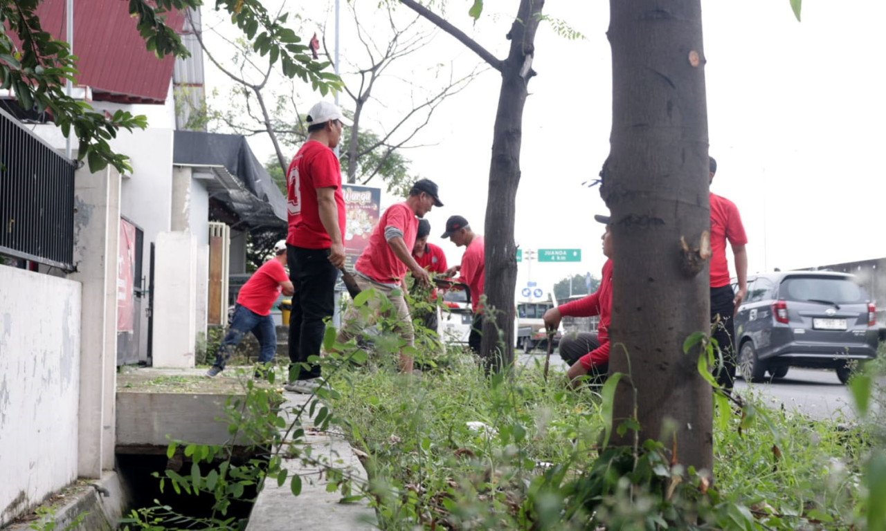 Kader PDI Perjuangan kerja bakti dan pelestarian lingkungan di Sidoarjo. (Foto: Tim Media Center/jatimnow.com)