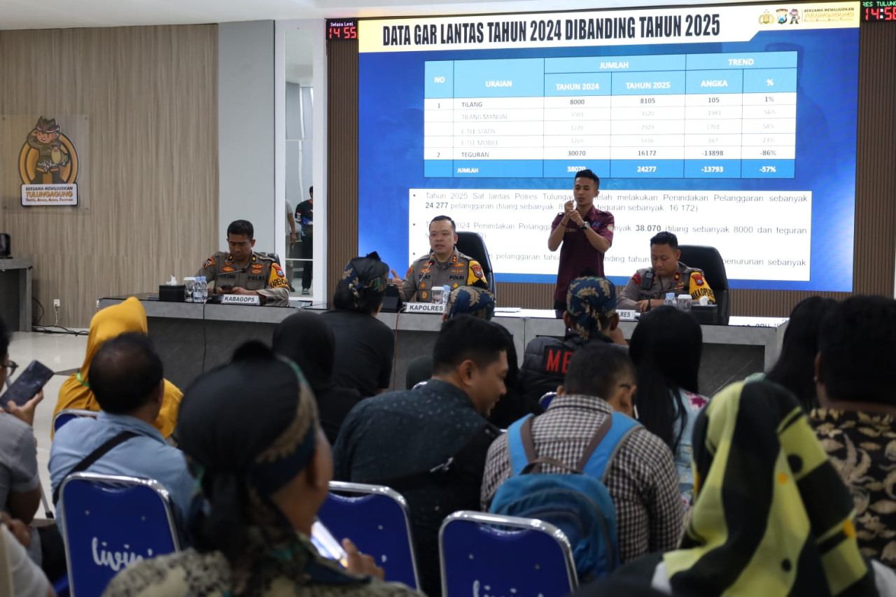 Foto: Kapolres Tulungagung, AKBP M Taat Resdi saat memberikan keterangan pers. (Bramanta/jatimnow.com)