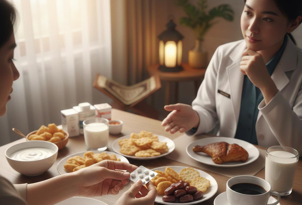 Kesalahan dalam memilih menu makanan pendamping ternyata berisiko melenyapkan khasiat obat hingga memicu iritasi organ dalam.(Foto: Ilustrasi/GeminiGeneratedImage)