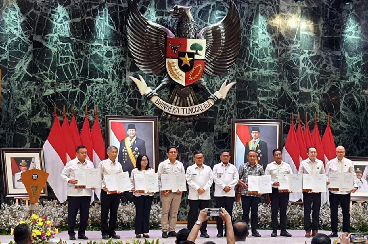 Penandatanganan Nota Kesepahaman PT Intiland Development Tbk dengan PT MRT Jakarta (Perseroda) di Balai Kota DKI Jakarta, Rabu (4/02/2026). (Foto: Intiland/jatimnow.com)