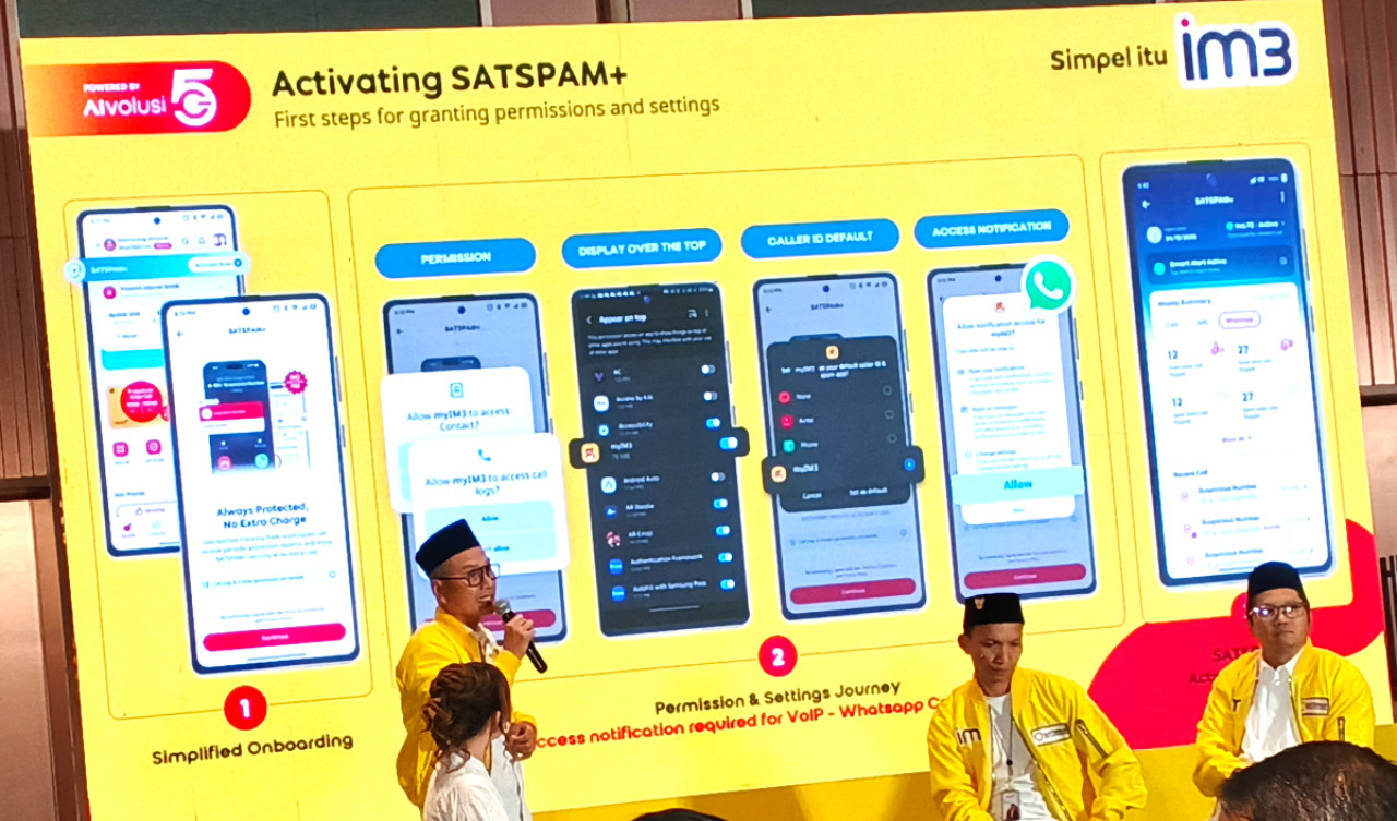 IM3 meluncurkan SATSPAM+ di Surabaya untuk melindungi pengguna dari penipuan WhatsApp Call dan SMS selama Ramadan, menyusul tingginya kasus fraud di Jatim. (Foto: Ali Masduki/jatimnow.com)