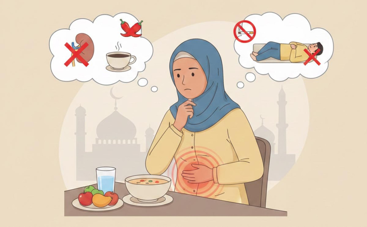 RS UNAIR bagikan tips puasa aman bagi penderita gangguan ginjal dan lambung. Kenali klasifikasi stadium ginjal dan tanda bahaya maag sebelum berpuasa. (Foto: Ilustrasi/Gemini)