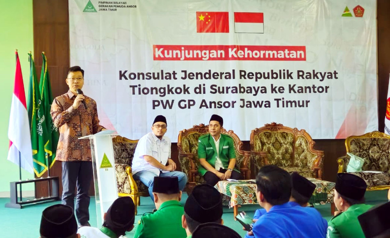 GP Ansor Jatim menerima kunjungan Konjen Tiongkok pada Jumat (13/3/2026). (Foto: FJN for JatimNow.com)