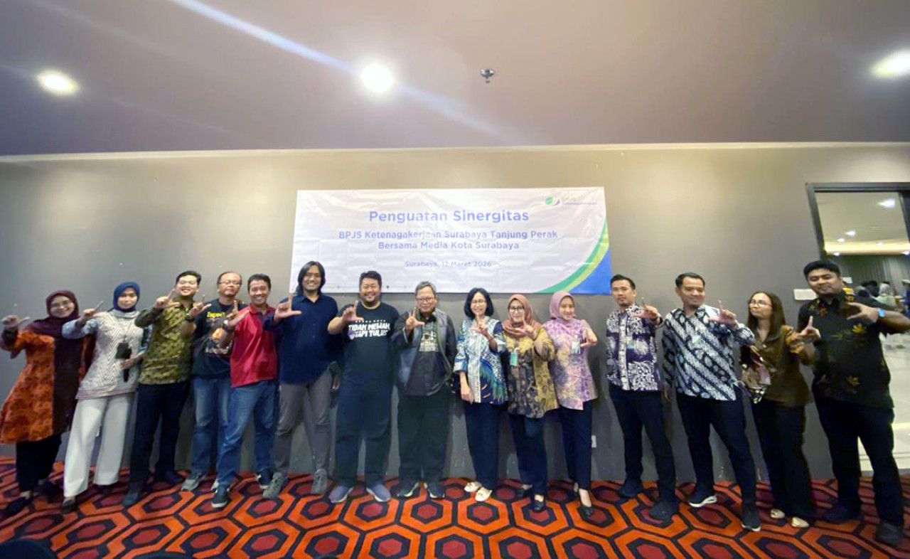 BPJS Ketenagakerjaan Surabaya Tanjung Perak perkuat kolaborasi dengan jurnalis untuk memastikan informasi perlindungan pekerja tersampaikan secara luas. (Foto: Ali for JatimNow.com)