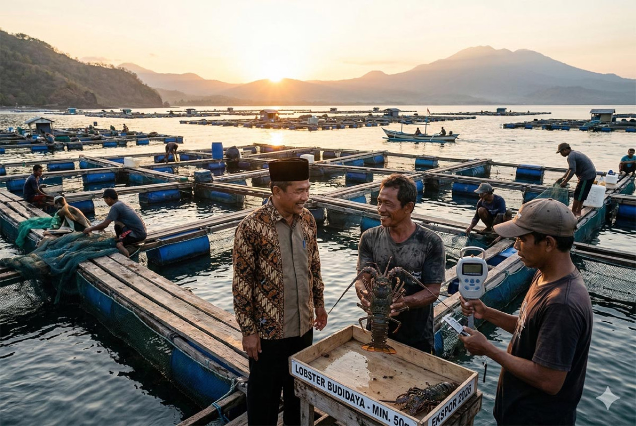 Permen KP Nomor 5 Tahun 2026, menghentikan total ekspor Benih Bening Lobster (BBL) dan mengalihkan fokus pada ekspor lobster hasil budidaya dengan bobot minimal 50 gram. (Foto: Ilustrasi/Gemini)