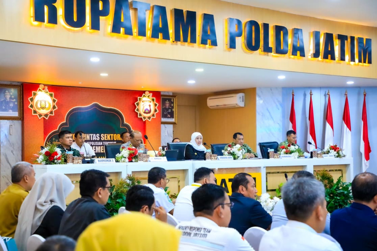 Rakor Lintas Sektoral dalam rangka Operasi Ketupat Semeru 2026 di Rupatama Polda Jatim, Jalan Ahmad Yani, Surabaya (foto: Adpim Pemprov Jatim for jatimnow.com)