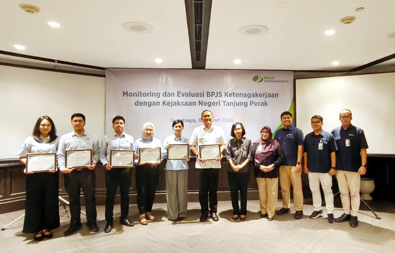 BPJS Ketenagakerjaan Cabang Surabaya Tanjung Perak menggelar Monitoring dan Evaluasi Kerja Sama di Surabaya, Selasa (10/3/2026). (Foto: Ali for jatimnow.com)