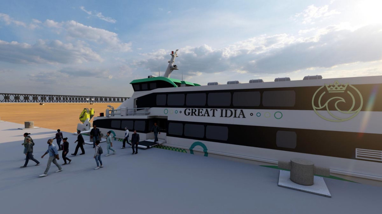 Visualisasi penumpang yang turun dari MV Great Idia, rancangan Tim Nawasena ITS yang berhasil meraih Juara 2 International Student Design Competition 2026. (Foto: Tim Nawasena ITS/jatimnow.com)