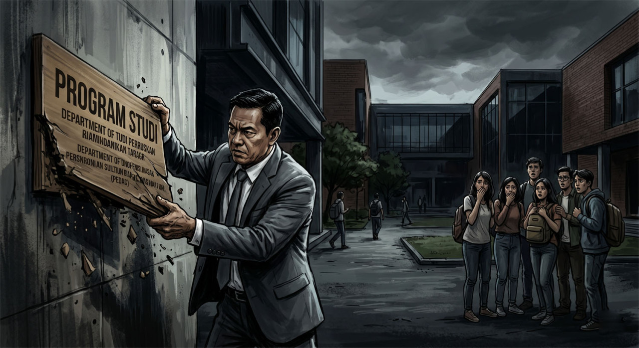 Kebijakan penutupan program studi berpotensi mereduksi makna pendidikan menjadi sekadar alat produksi tenaga kerja. (Foto ilustrasi: Gemini/jatimnow.com)