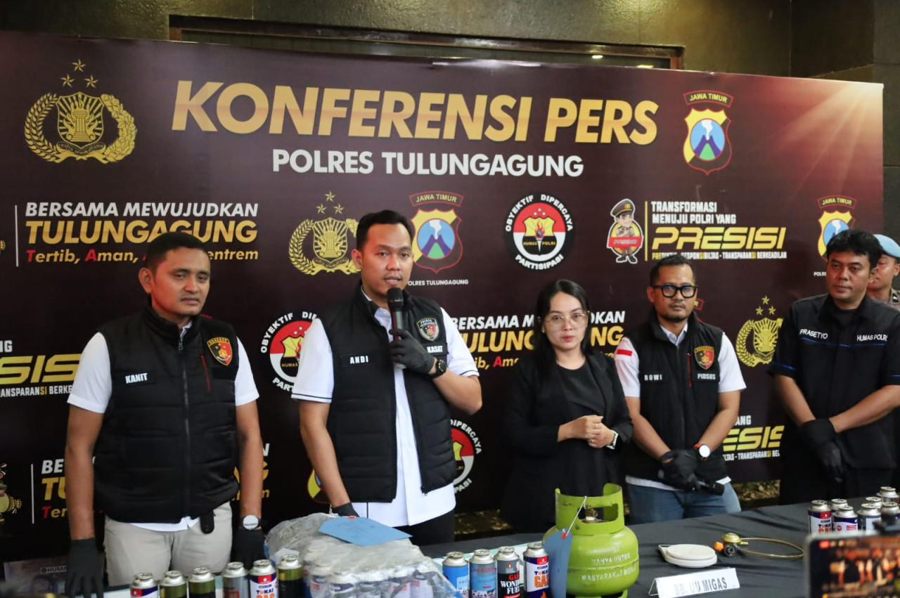 Satreskrim Polres Tulungagung merilis ungkap kasus penyalahgunaan gas subsidi. (Foto: Polres Tulungagung for jatimnow.com)