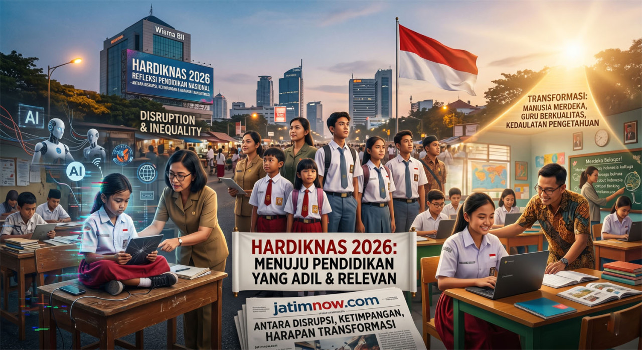 Hardiknas 2026 adalah momen tepat untuk memperkuat komitmen kita bersama: mengubah tantangan menjadi peluang, dan memastikan transformasi pendidikan menyentuh setiap sudut Indonesia. (Foto ilustrasi: Gemini/jatimnow.com)