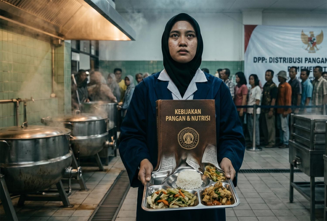 Pelibatan kampus dalam program Makan Bergizi Gratis jadi peluang inovasi gizi, tapi waspadai risiko rusaknya integritas akademik dan nalar kritis. (Foto ilustrasi: Gemini/jatimnow.com)