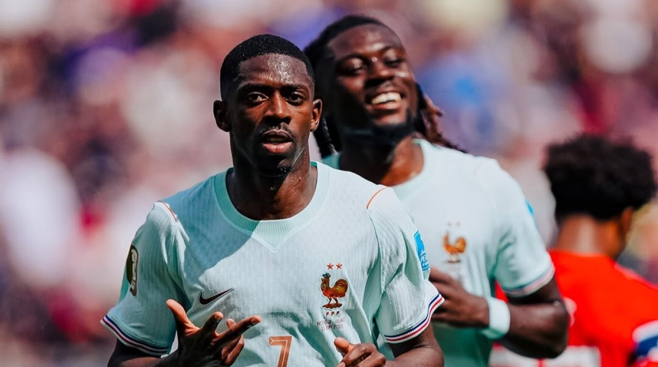 Bintang Prancis Ousmane Dembele usai merayakan gol. (Foto: instagram equipedefrance)