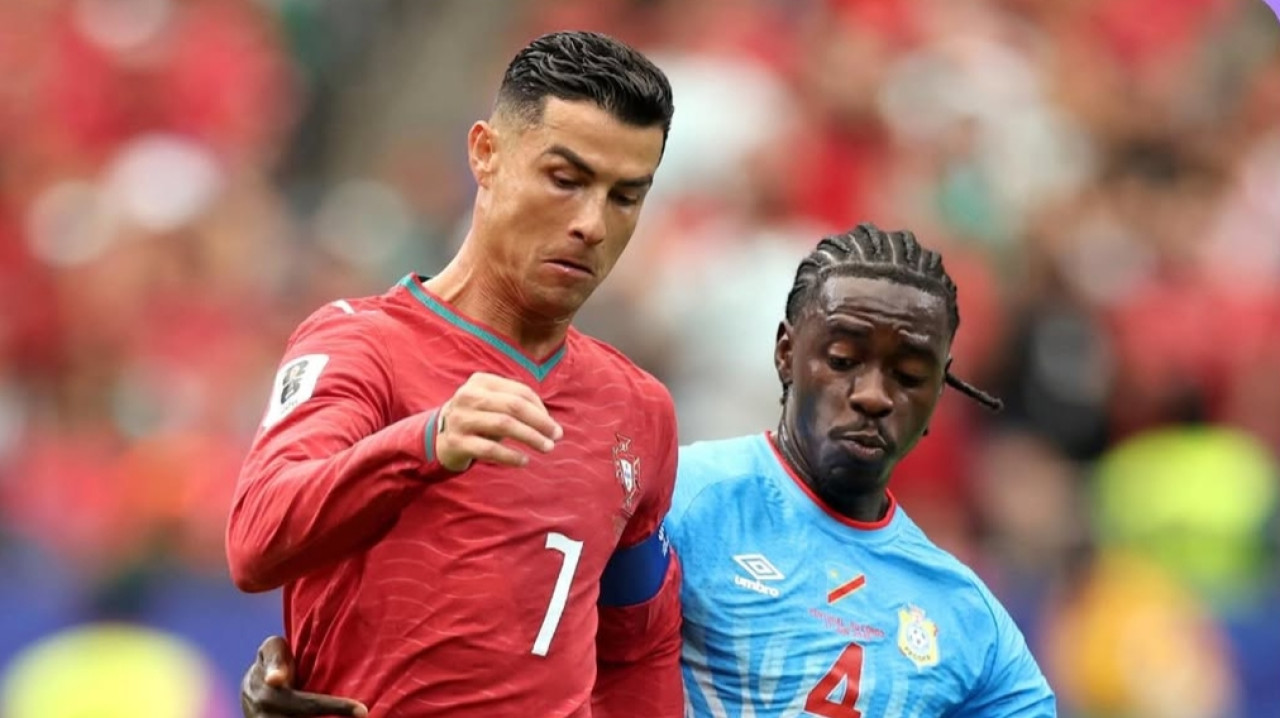 Pemain Portugal Cristiano Ronaldo saat melawan pemain RD Kongo. (Foto: instagram fifaworldcup2026).
