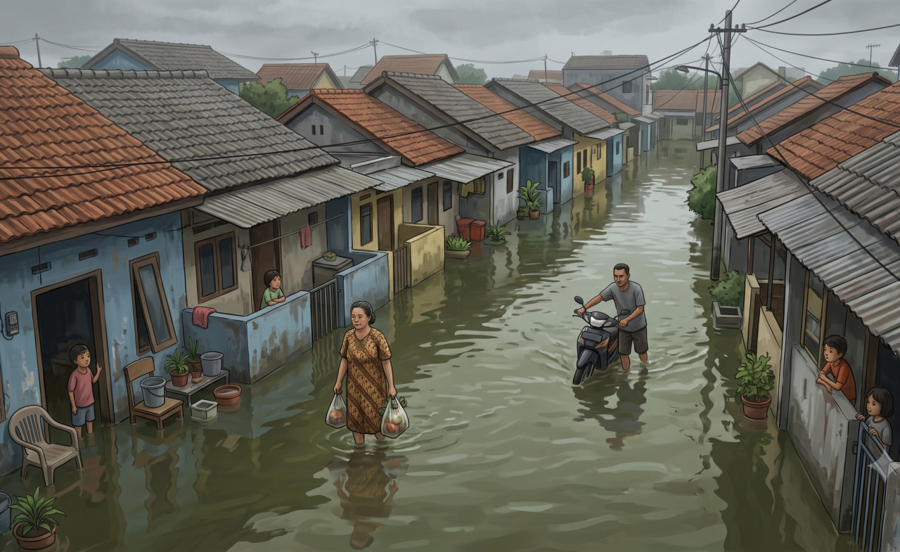 Banjir rob (ilustrasi). (Foto: Gemini AI)
