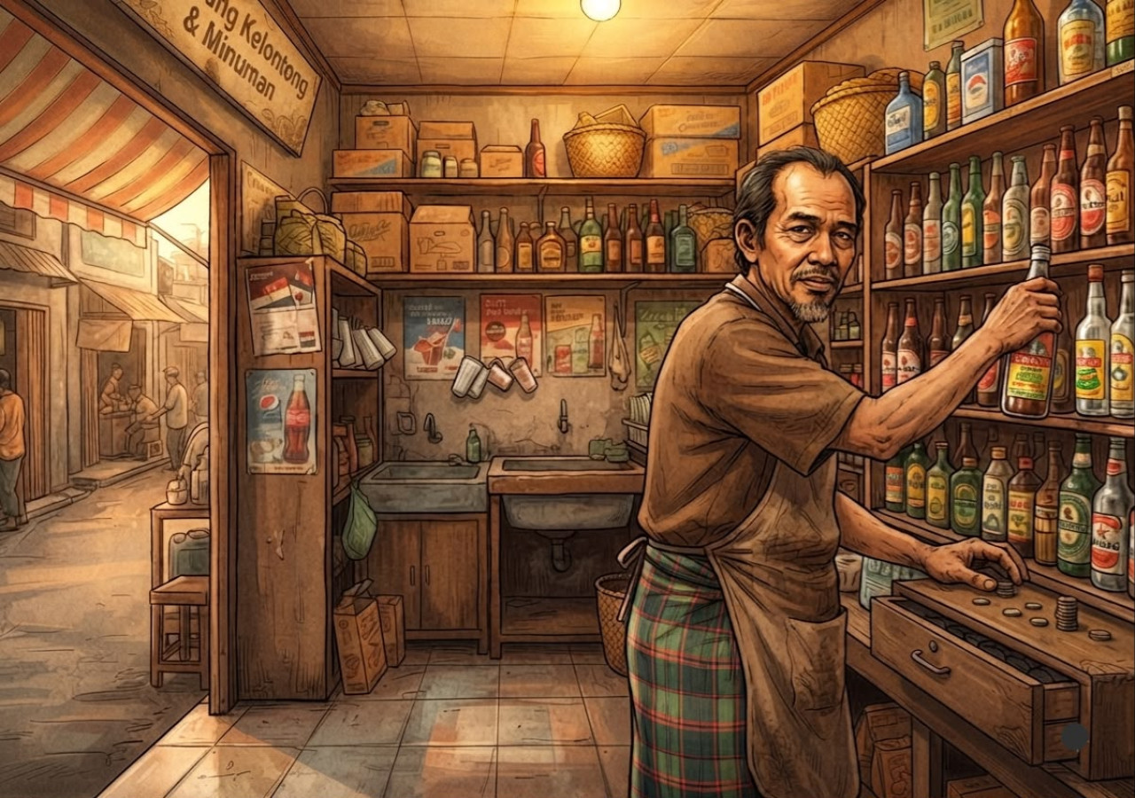 Penjual minuman keras (ilustrasi). (Foto: AI)