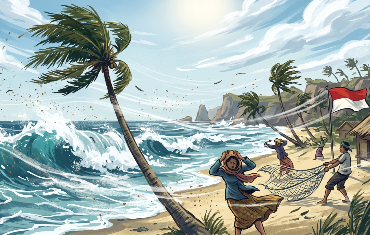 Angin laut kencang (ilustrasi). (Foto: Gemini AI)