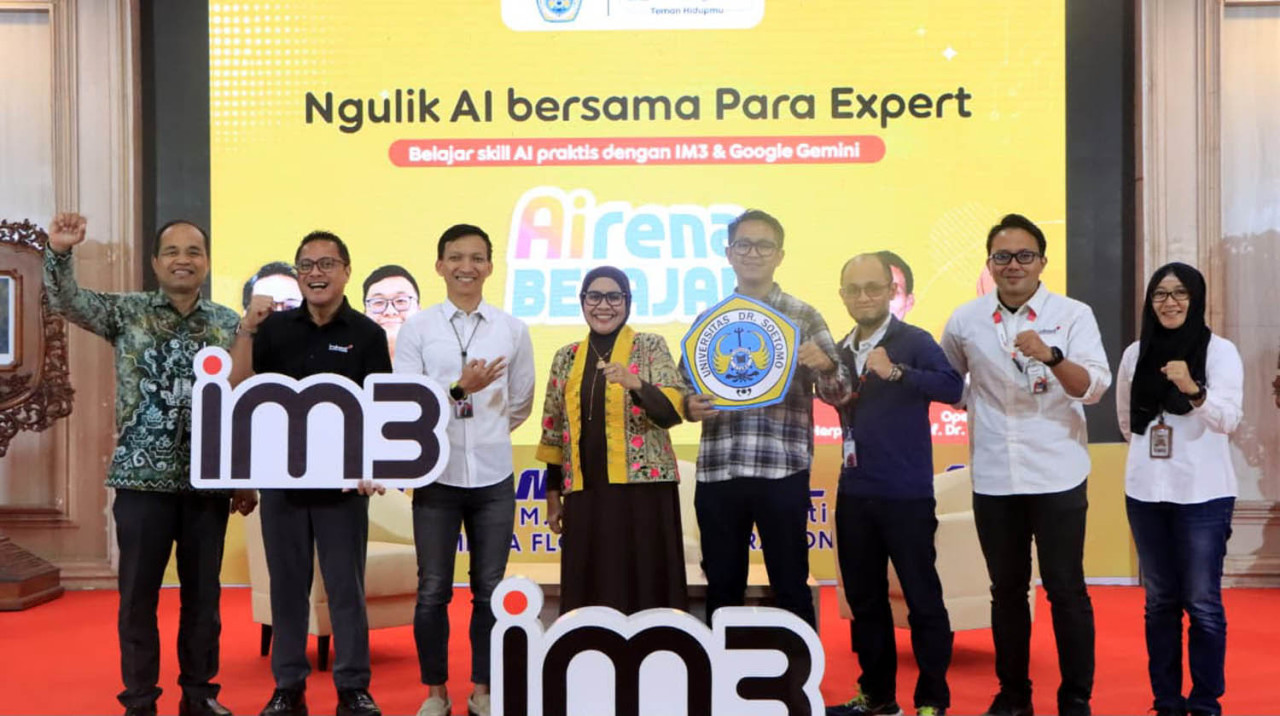 Indosat IM3 dan Google Gemini menggelar Airena Belajar di Unitomo untuk memperkuat literasi AI dan kesiapan mahasiswa menghadapi dunia kerja. (Foto: Humas Unitomo for jatimnow.com)