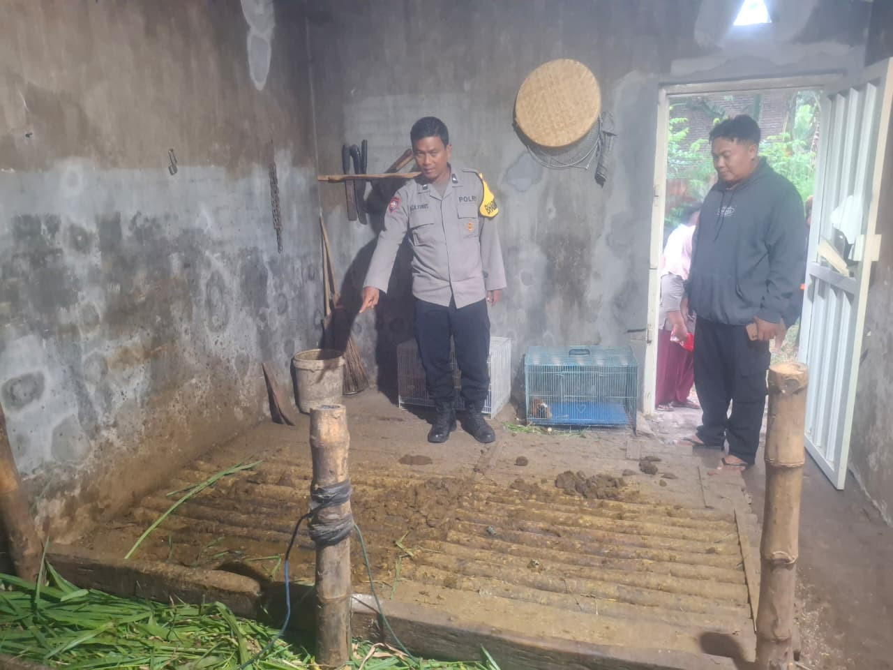 Polisi saat berada di lokasi kejadian hilangnya sapi. Foto: (Ide Farid/jatimnow.com)