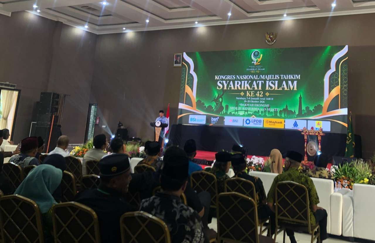 Nasaruddin saat menghadiri penutupan Kongres Nasional Majelis Tahkim ke-42 Syarikat Islam di Asrama Haji Surabaya. (Foto: Nur Alifan/jatimnow.com)