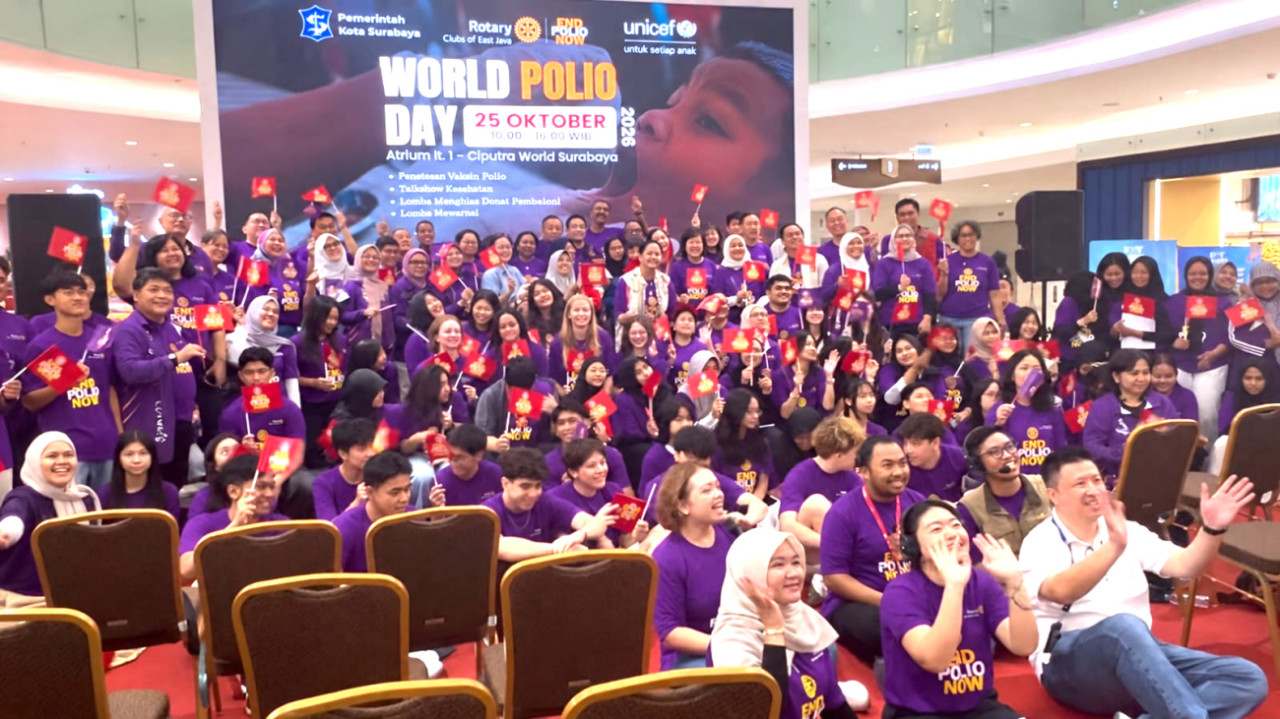 Rotary Clubs of East Java merangkul Pemerintah Kota Surabaya dan UNICEF menggelar peringatan World Polio Day 2026. (Foto: Ali Masduki/jatimnow.com)