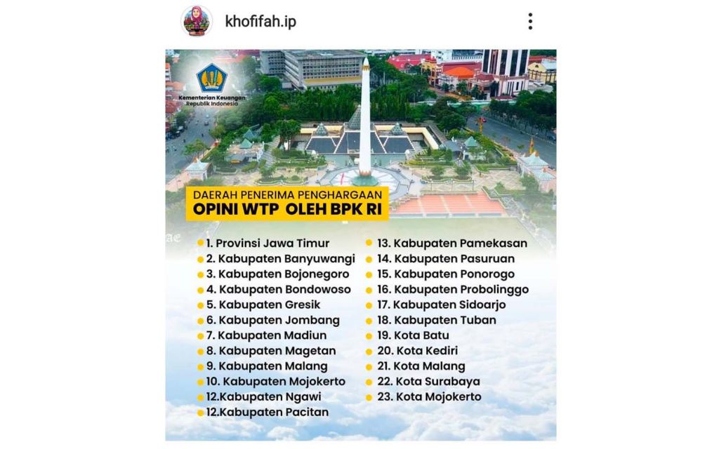 Tangkapan layar Instagram Gubernur Jatim Khofifah Indar Parawansa @khofifah.ip