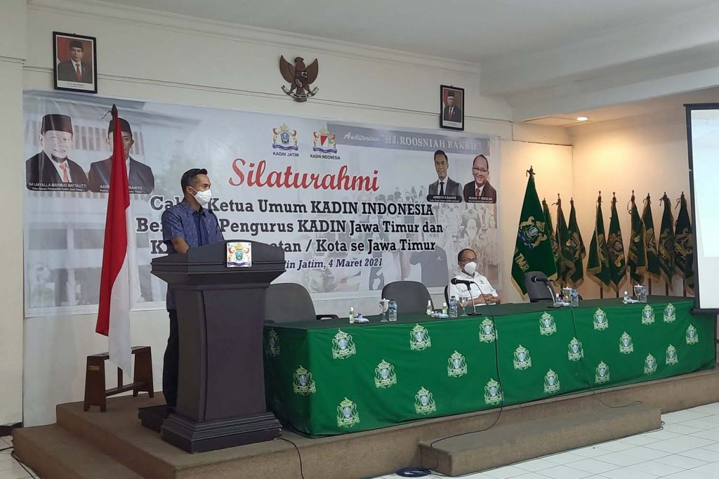 Anindya Bakrie saat bersilaturahmi di Kantor Kadin Jatim di Surabaya