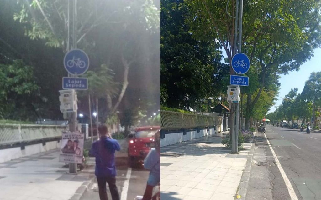 Kolase banner paslon Machfud Arifin Mujiaman (MAJU) terpasang di Jalan Wijaya Kusuma, Surabaya yang kemudian hilang