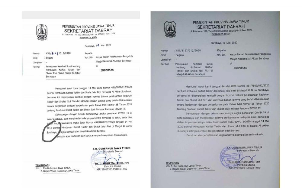 Before after surat Sekdaprov Jatim