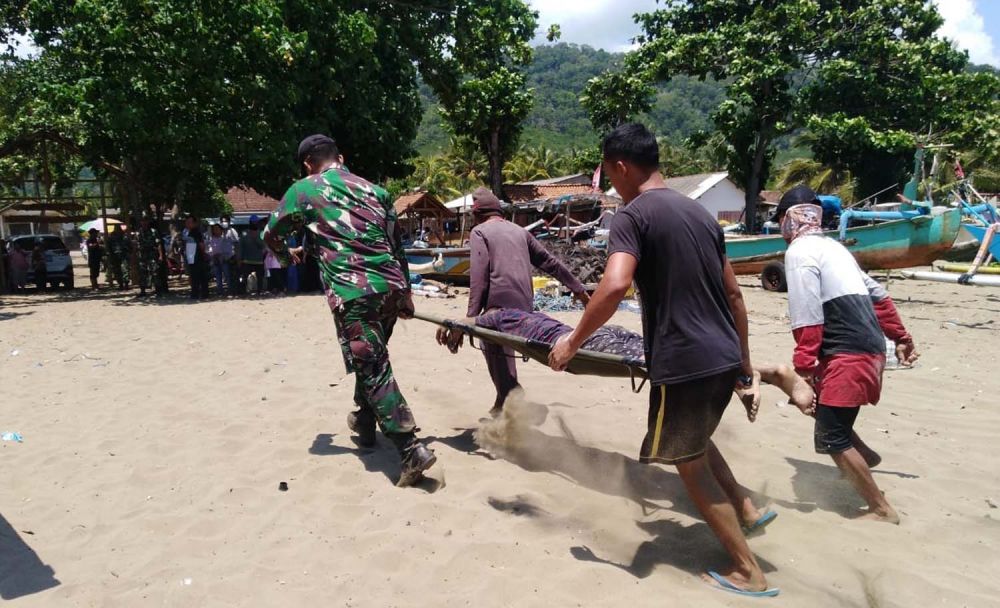 Bonek yang sempat hanyut di Pantai Teluk Hijau Banyuwangi dievakuasi