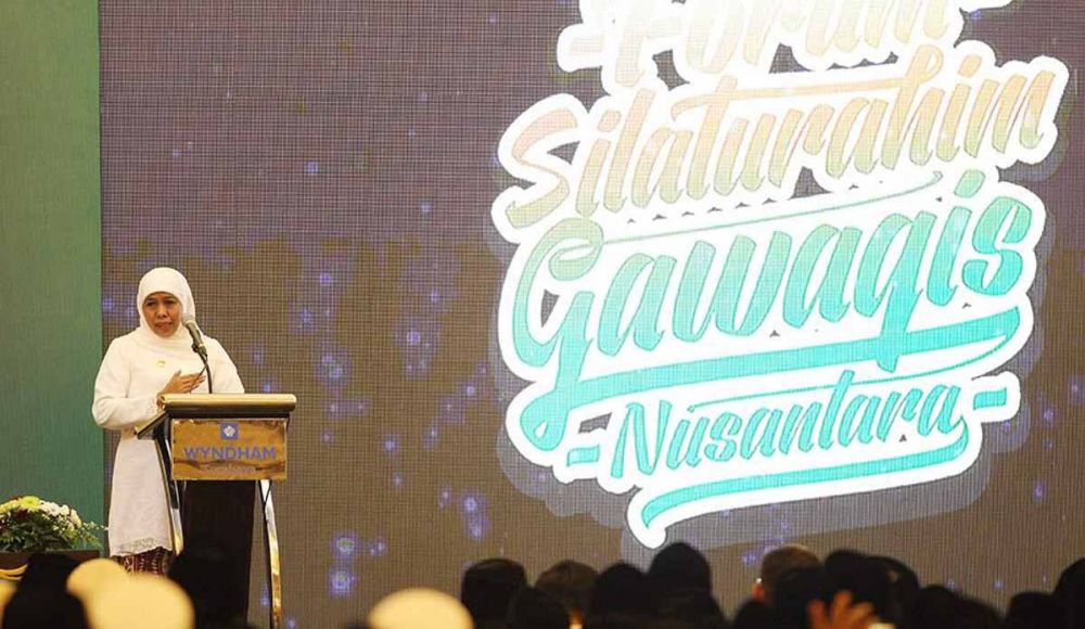 Gubernur Khofifah dalam acara Forum Silaturahmi Gawagis Nusantara di Hotel Wyndam, Surabaya
