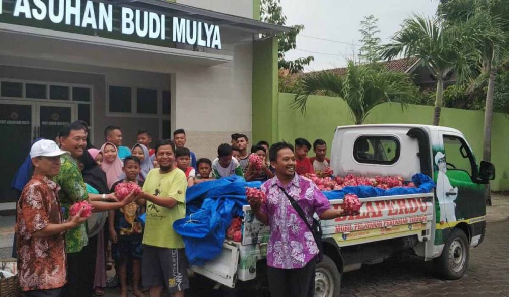 BPP Dinas Pertanian Banyuwangi saat melaksanakan program sedekah buah naga ke panti asuhan