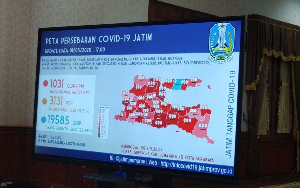 Peta sebaran Covid-19 di Jatim per 1 Mei 2020