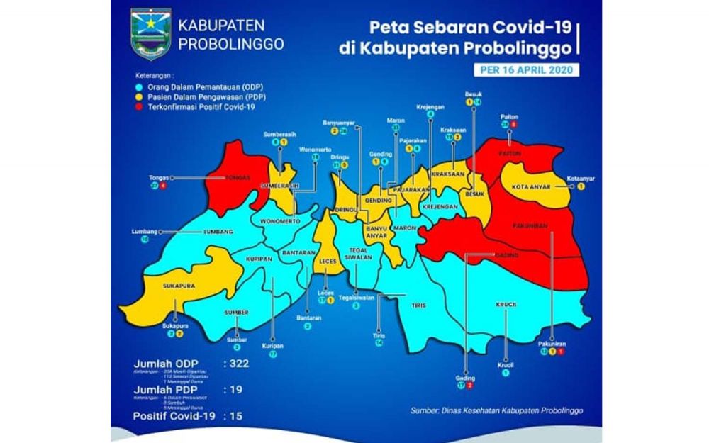 Peta sebaran Covid-19 di Kabupaten Probolinggo per Kamis (16/4/2020)