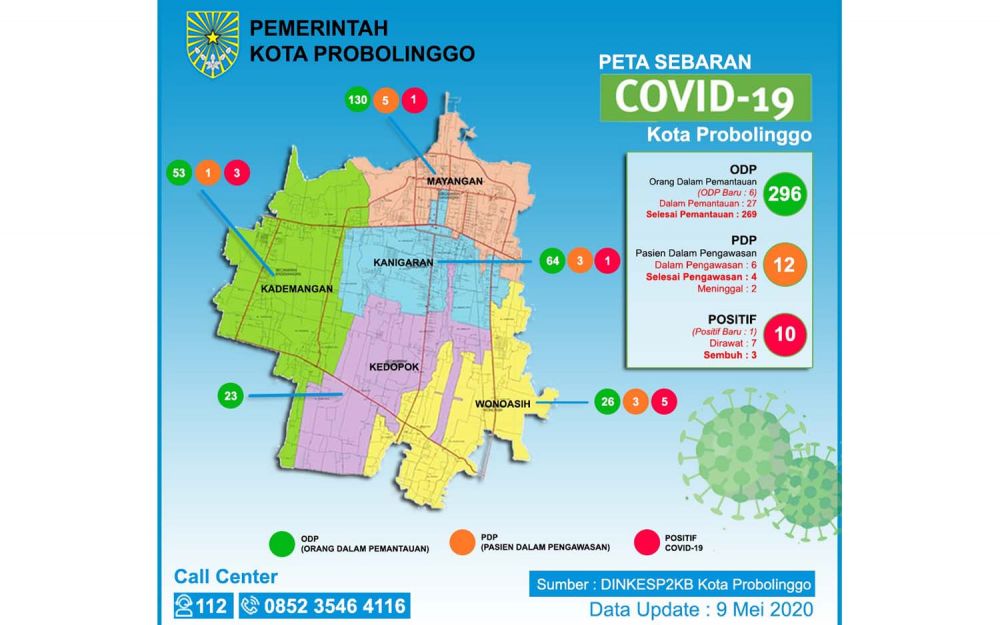 Peta sebaran Covid-19 di Kota Probolinggo per 9 Mei 2020