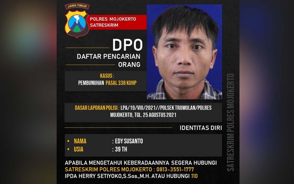 Tampang pembunuh pria yang diburu Polres Mojokerto