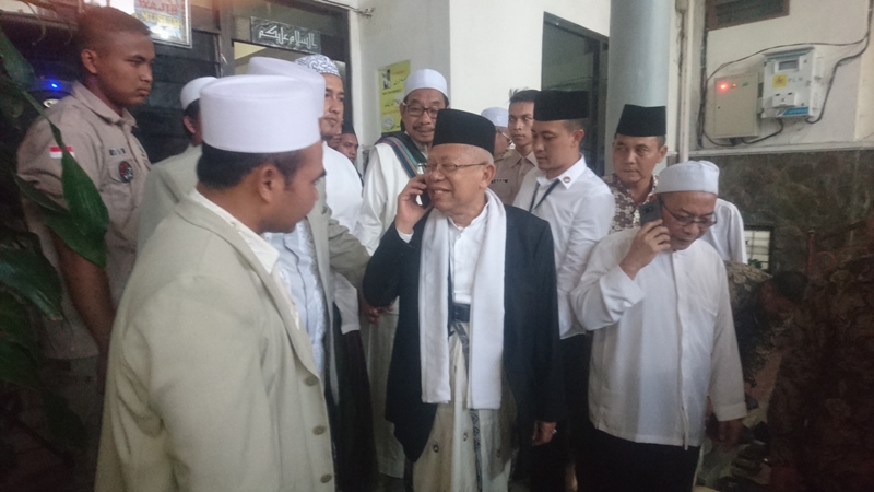KH Ma'ruf Amin saat di Pondok Pesantren Riyadlul Jannah di Kecamatan Pacet, Kabupaten Mojokerto, Jumat (19/10/2018). 