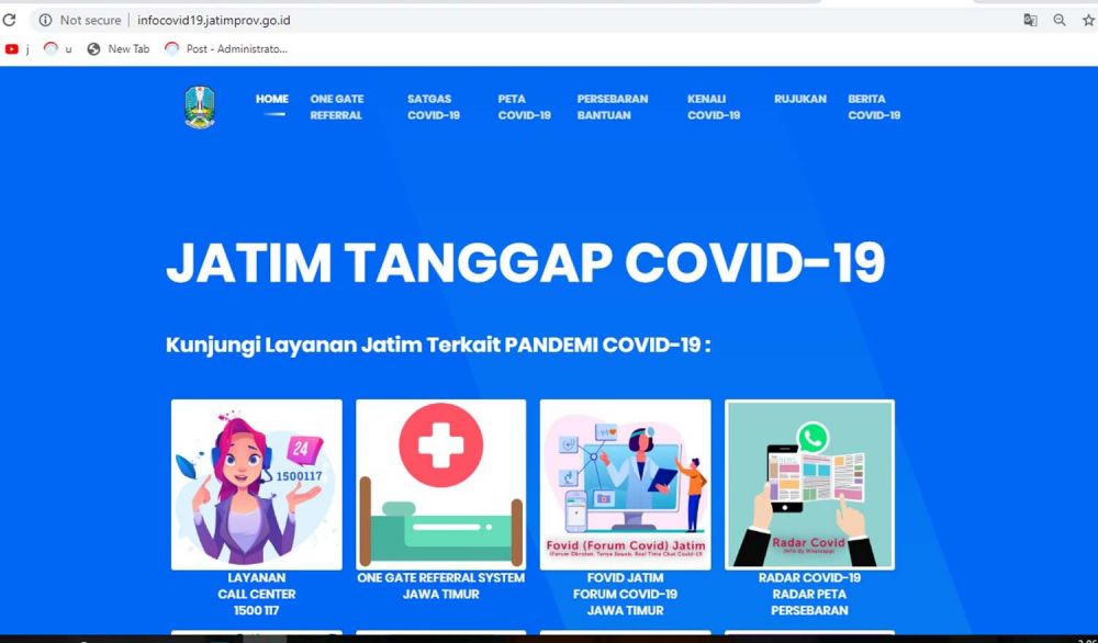 Tampilan situs resmi milik Pemrov Jatim yang berisi informasi tentang Covid-19 (Foto: tangkapan layar)