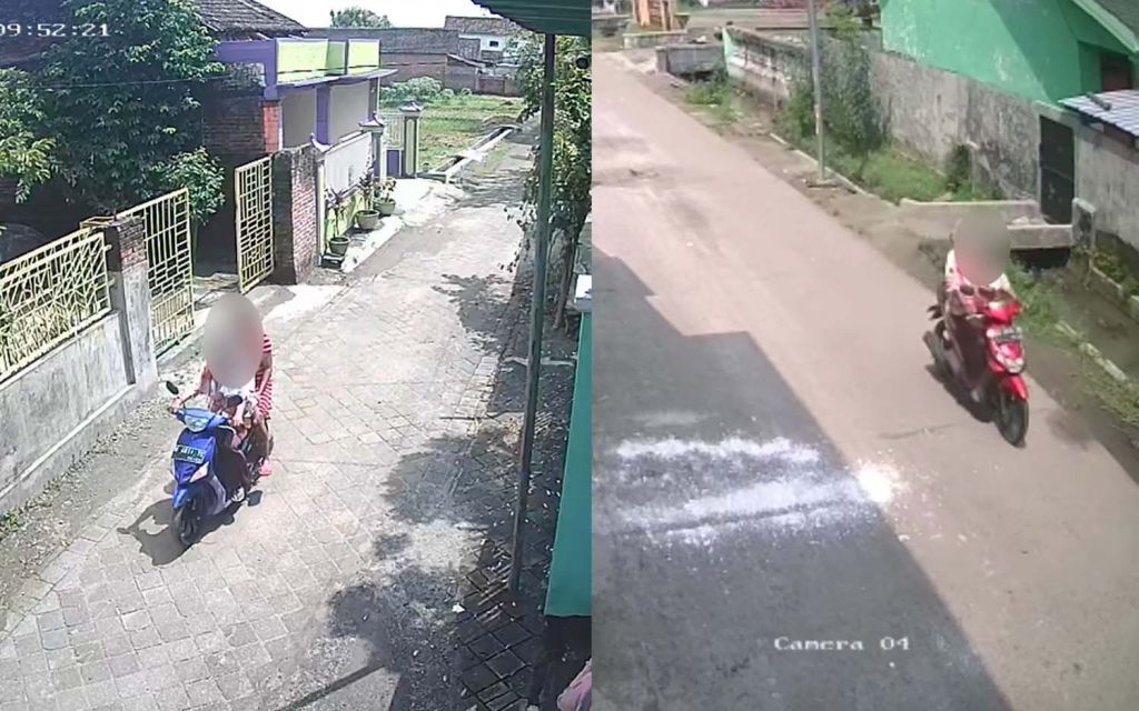 Kolase aksi emak-emak gendong balita mencuri motor di Mojokerto