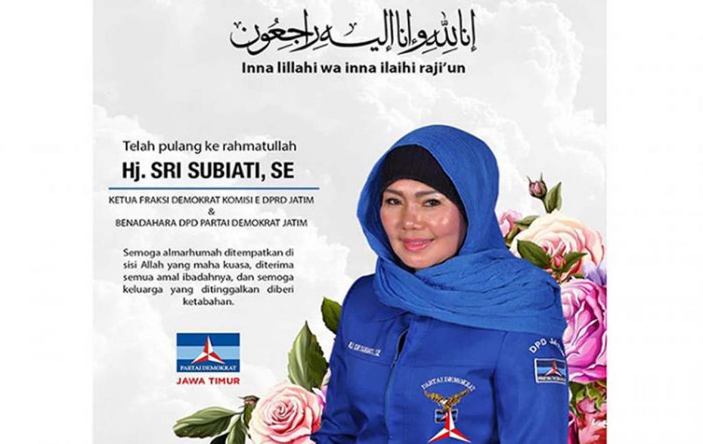 Ketua Fraksi Demokrat DPRD Jatim Sri Subiati tutup usia
