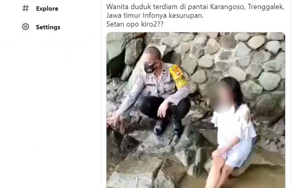 Tangkapan layar postingan salah satu akun Twitter yang mengunggah video penampakan gadis berbaju putih