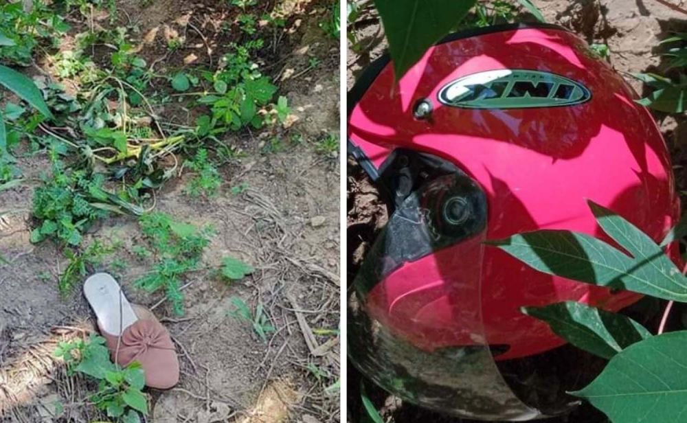 Helm pink dan sepatu sandal ditemukan di dekat mayat perempuan hangus terbakar di Banyuwangi (Foto: Istimewa)