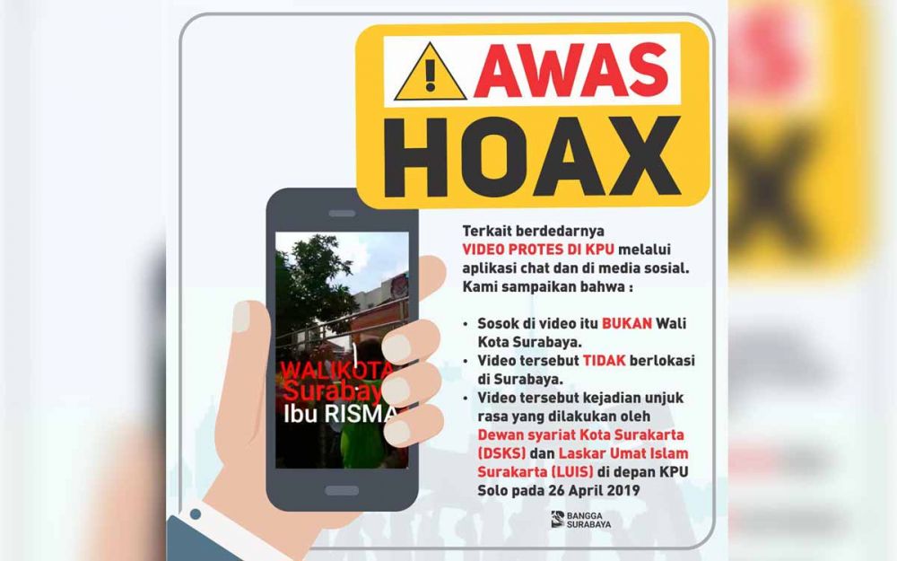 Pemkot Surabaya melalui akun resminya @SapawargaSBY memposting hoaks video yang mencatut nama Wali Kota Risma 