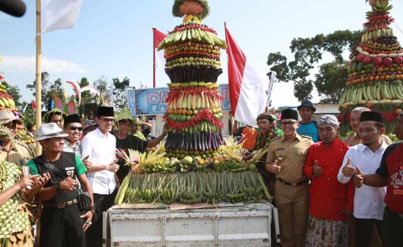 Bupati Banyuwangi saat melepas karnaval holtikultura.