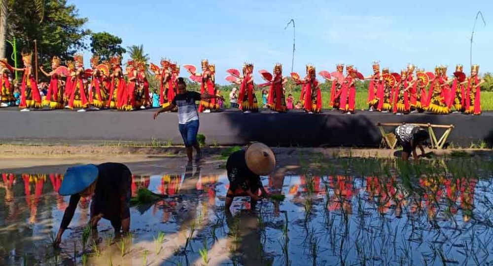 Parade busana di areal persawahan di Desa Gintangan, Banyuwangi